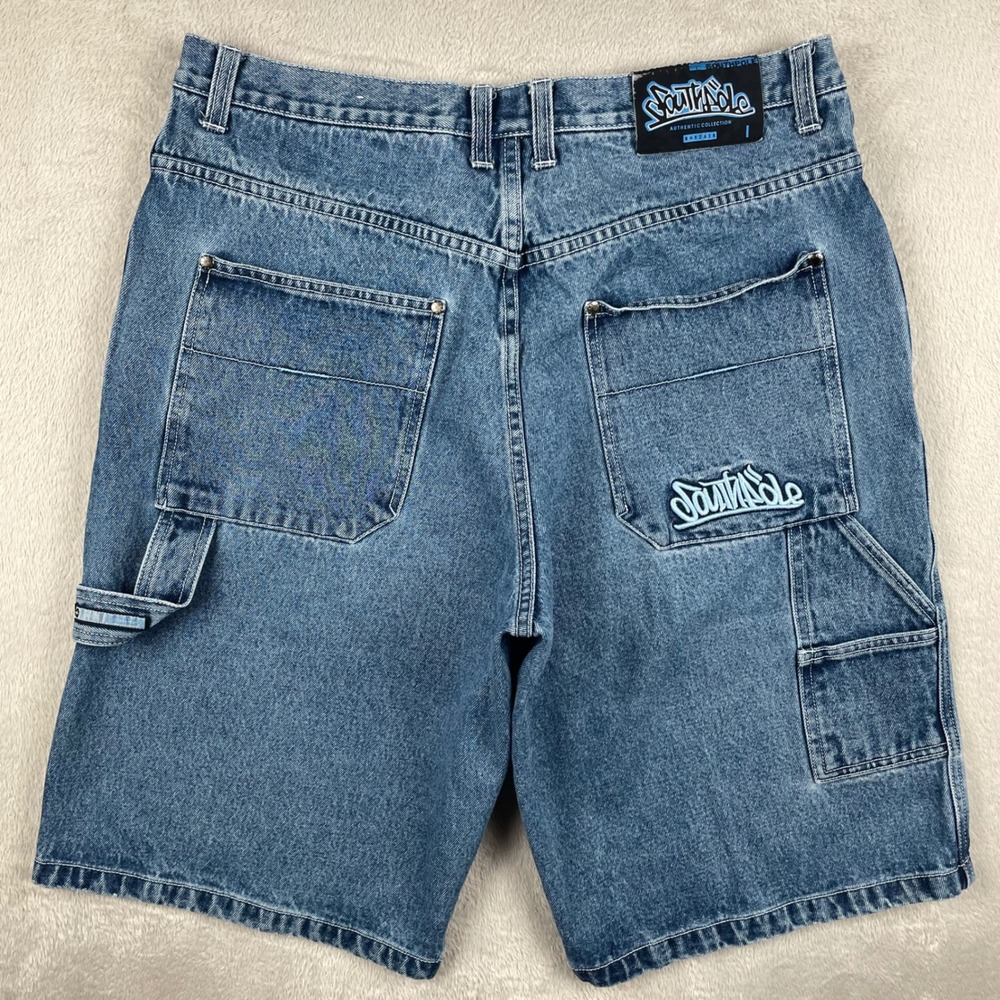 Vtg Southpole Denim Shorts Baggy Jorts Mens 36 Blue Embroidered Carpenter 13"